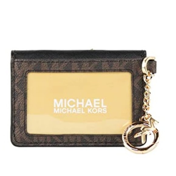 MICHAEL KORS KALA SMALL FLAP KEY RING CARD CASE WALLET MK BROWN BLACK  Michael K - Picture 2 of 2